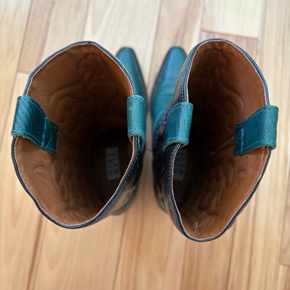 Vintage Nine West Navarra Green Leather Western Cowboy Boots - Picture 10 of 14